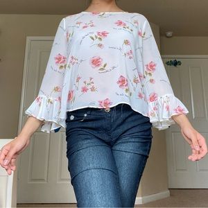 forever 21 frilly chiffon blouse size l